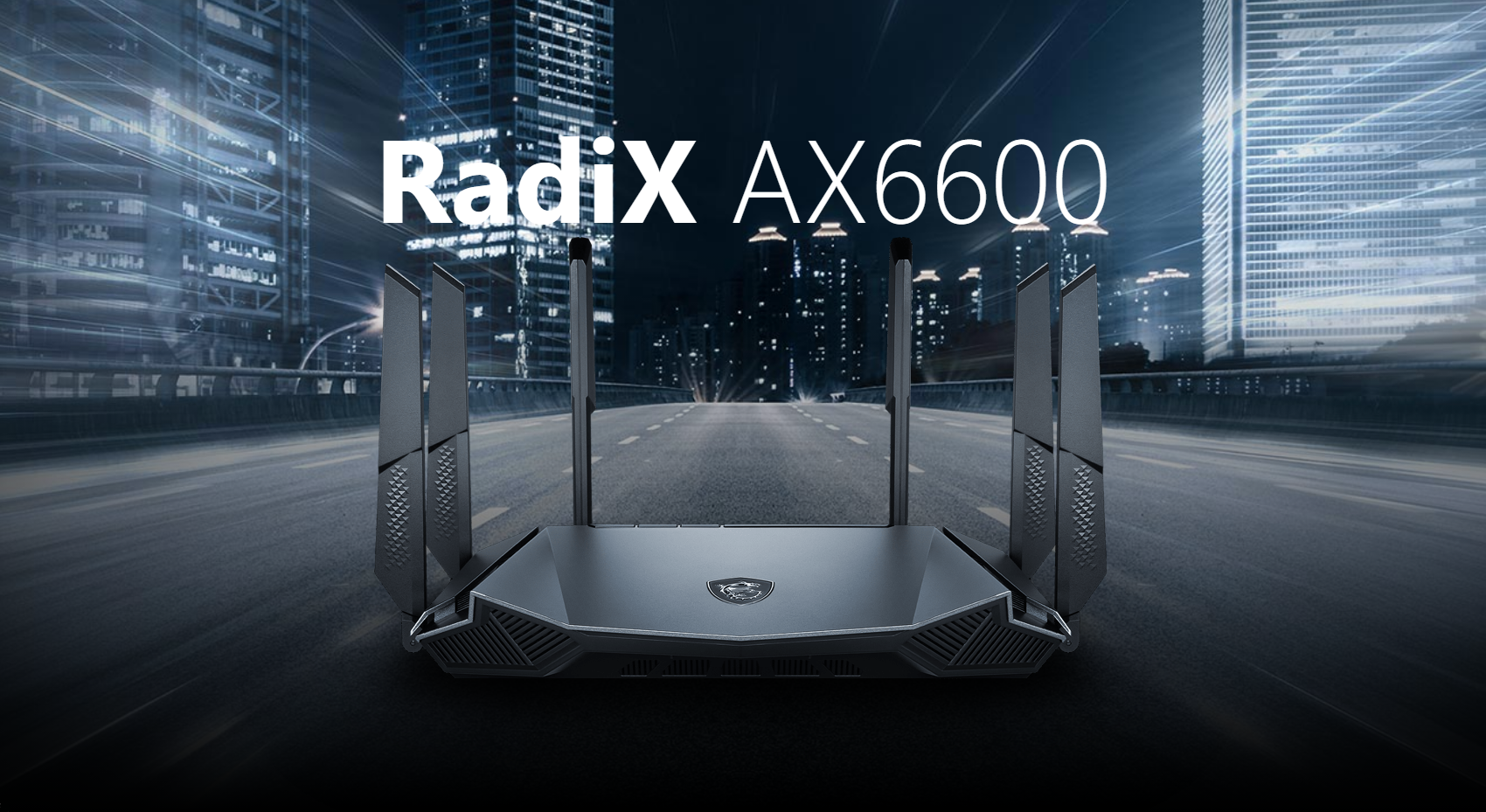A large marketing image providing additional information about the product MSI RadiX AX6600 WiFi 6 Tri-Band Gaming Router - Additional alt info not provided
